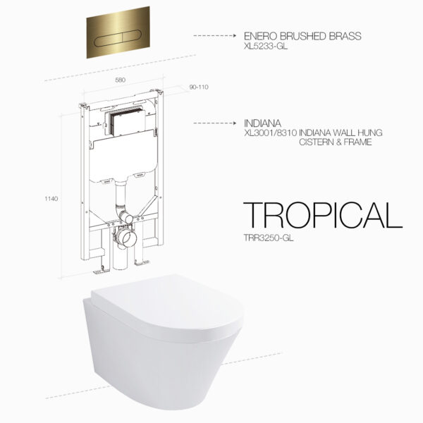TROPICAL RIMLESS ENERO BRUSHED BRASS INDIANA