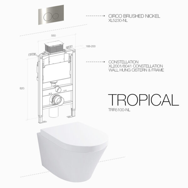 TROPICAL RIMLESS CIRCO BRUSHED NICKEL CONSTELLATION